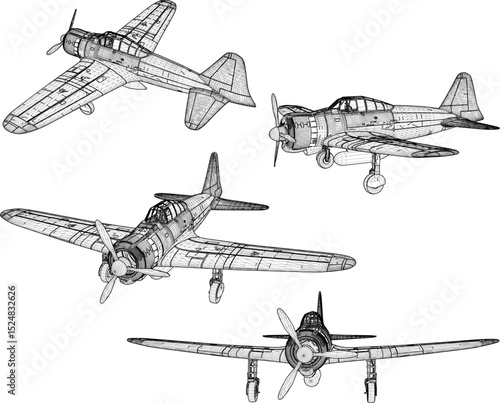 vintage classic airplane design world war vector illustration