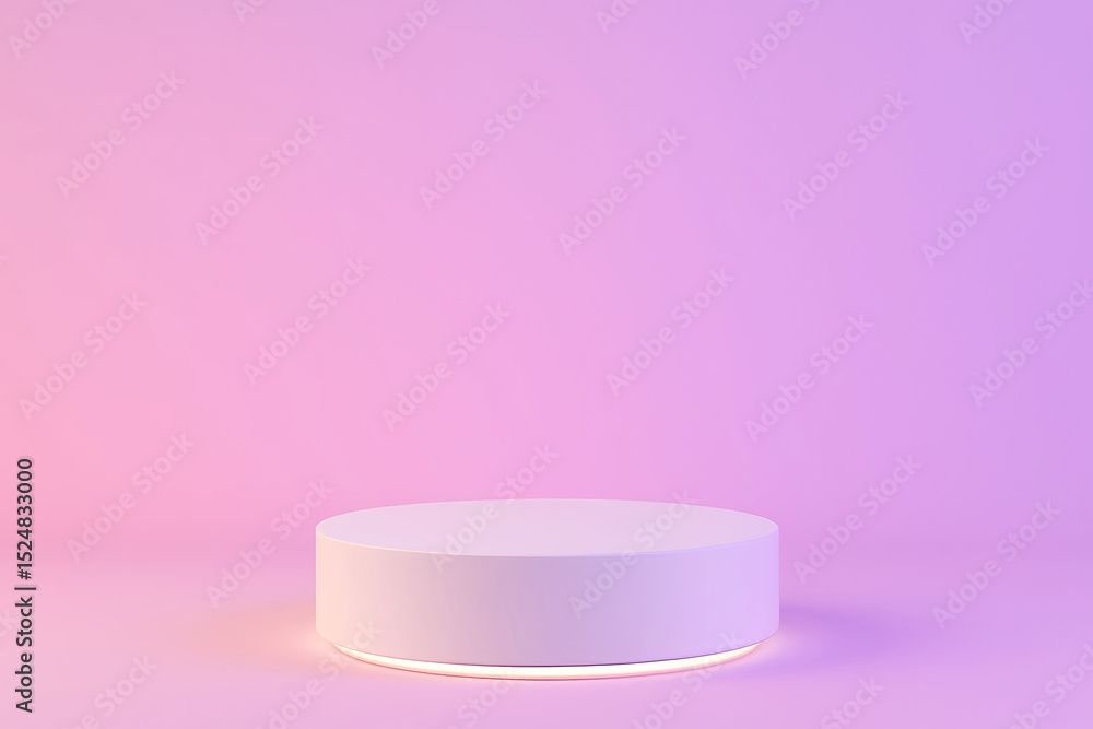 White circular podium on a pastel pink and purple gradient background scene White circular podium on a pastel pink and purple gradient background scene