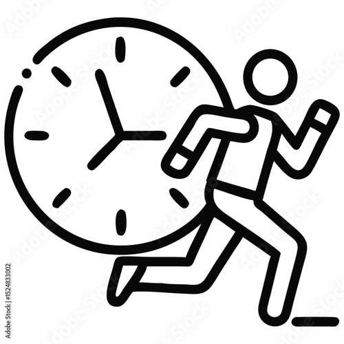 Running Against Time Outline of Person Racing a Clock Icon Illustration