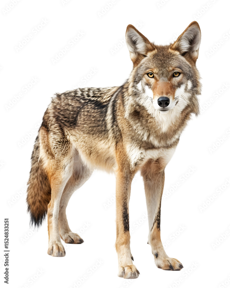 Fototapeta premium A majestic coyote stands alert in a natural setting, showcasing its keen eyes and sharp features