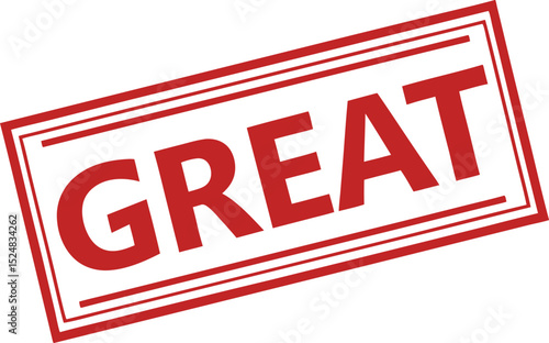 Red "Great" Text Stamp on White Background with Line Border for Approval.