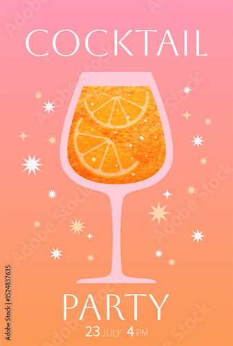 Summer alcoholic cocktail spritz isolated on white background. Vector illustration for menu, bars, party design.