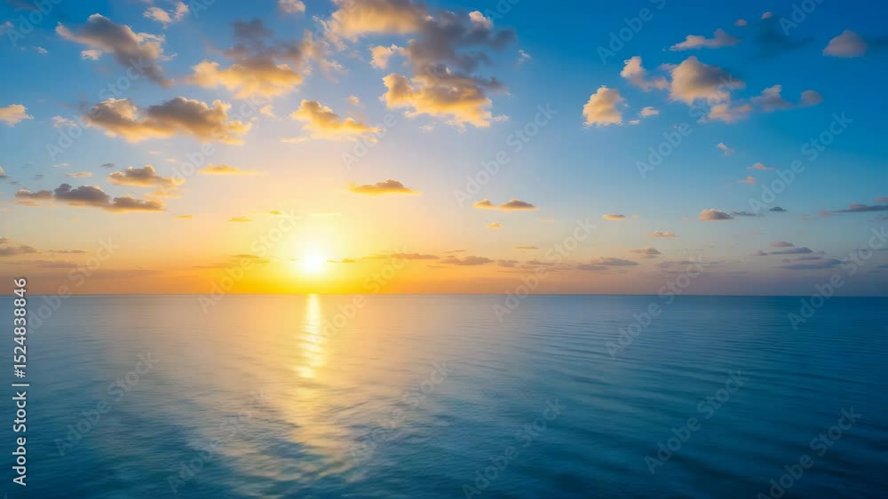 Calm Ocean at Sunset with Soft Golden Light and Blue Sky with Clouds in a Peaceful Vista Calm Ocean at Sunset with Soft Golden Light and Blue Sky with Clouds in a Peaceful Vista