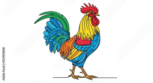 Colorful Rooster Illustration with Vibrant Feathers