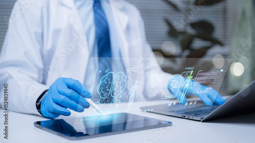 Fényképezés Revolutionary Ai powered Medical Analysis Human Brain Using Tablet And Laptop Fo