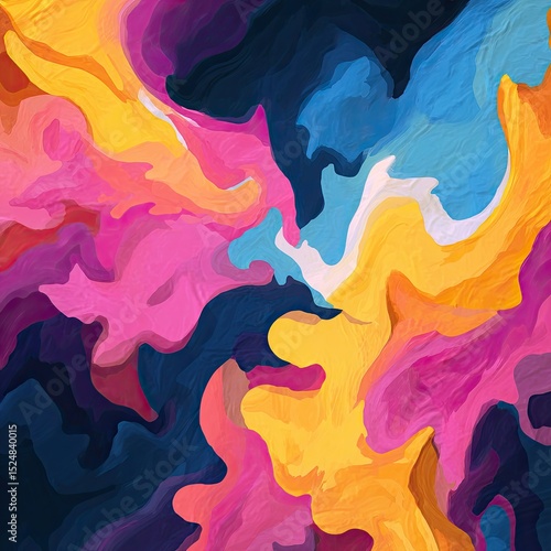 Abstract artwork featuring vibrant, swirling colors and fluid forms