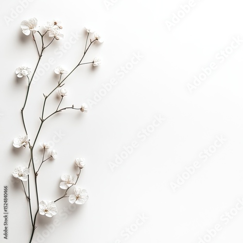 Delicate white blossoms arranged on a clean white background, creating a minimalist floral design (1)
