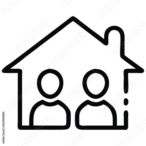 Simple Icon Two People Inside a Home Shape Outlined Illustration