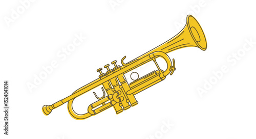 Yellow Trumpet Illustration with Black Outline on Transparent Background