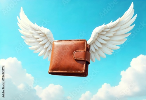 Illustration of Wallet with Wings – Concept of Money Flying Away