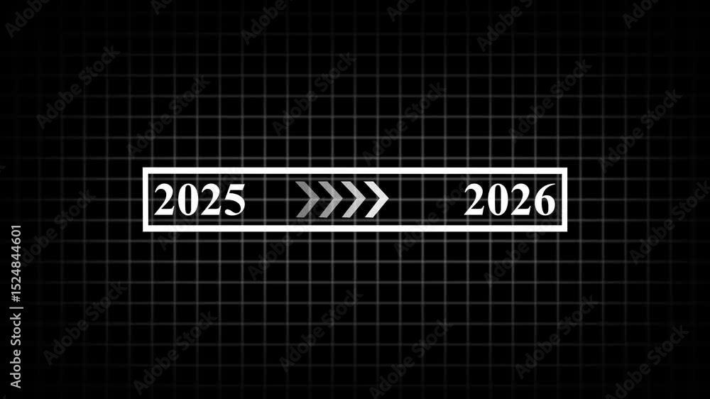 New Year 2025 to 2026 with pointing arrow animation on black background ...