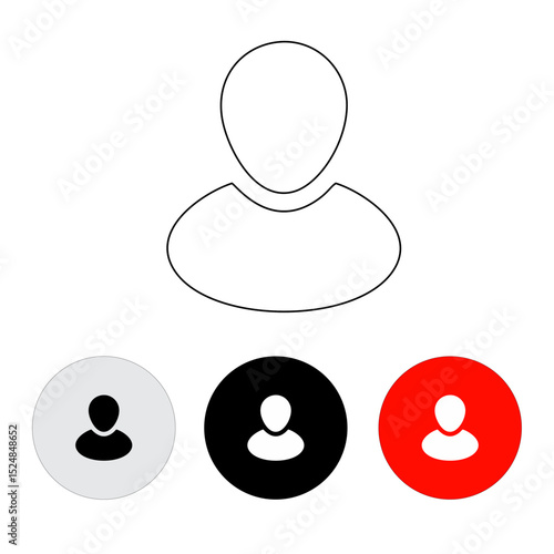vector icon of a person, line icon, white and black color using round button with dark white, black and red color