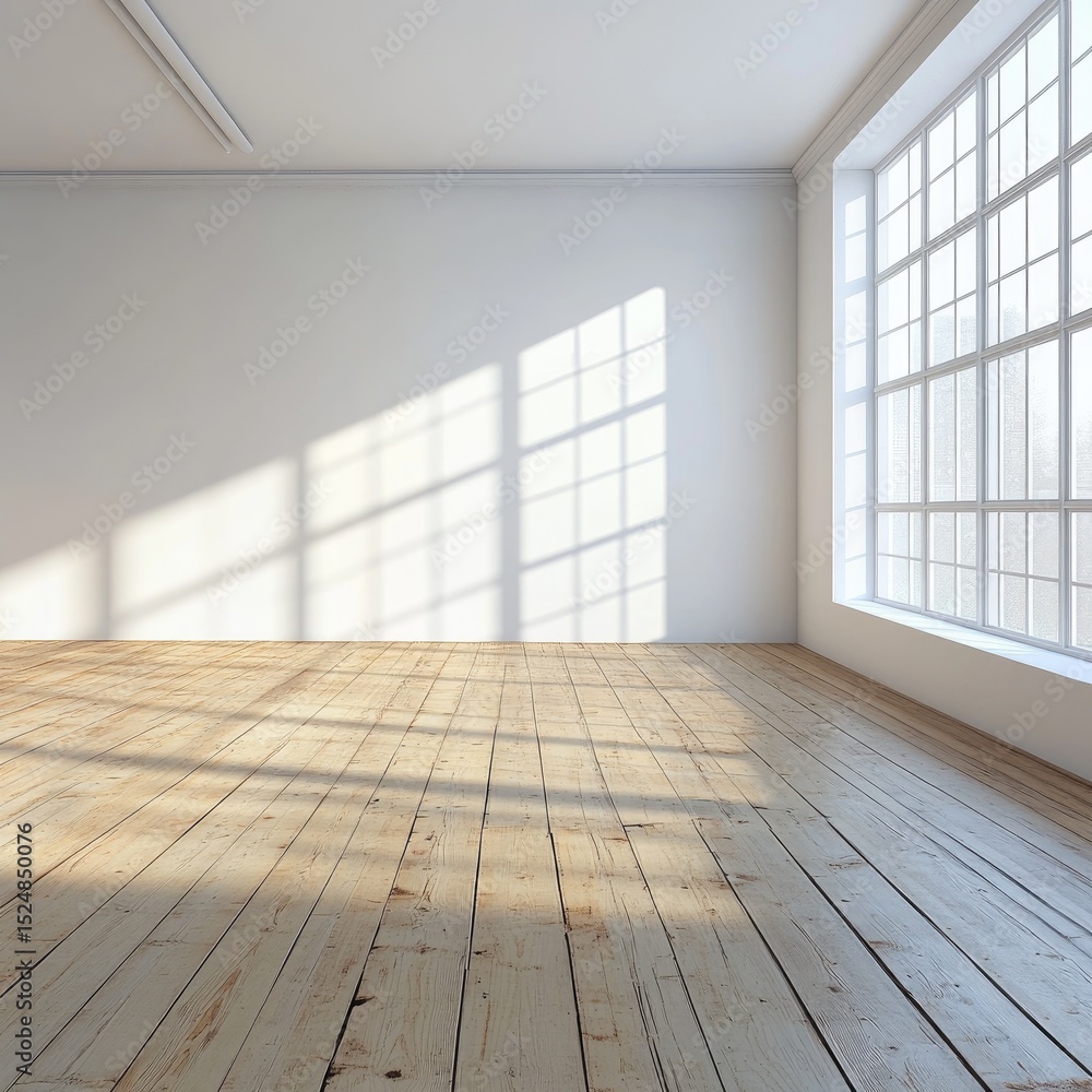 Sunlit empty room with large window and hardwood floor (3) Sunlit empty room with large window and hardwood floor (3)