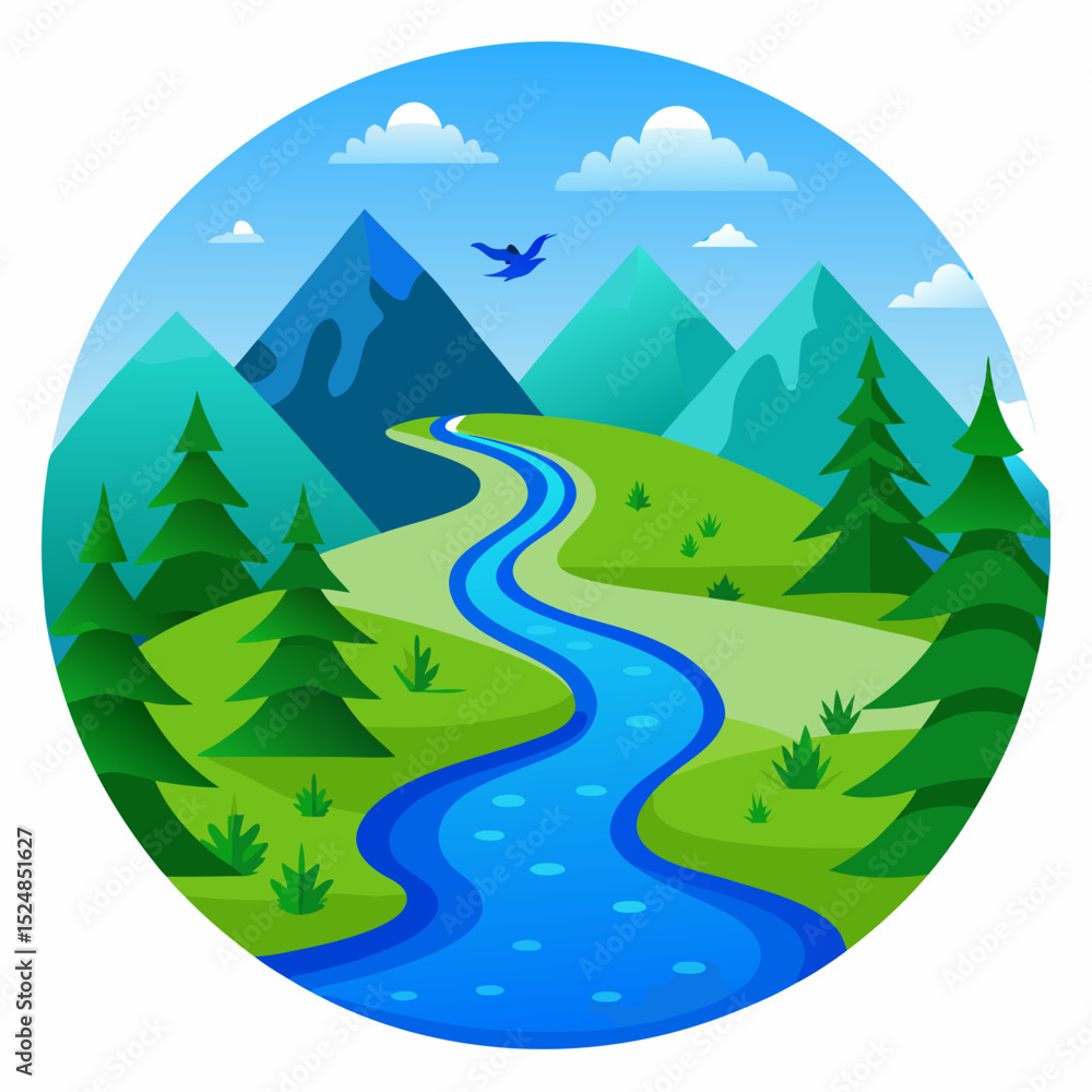 Fototapeta premium World Rivers Day Vector with Flowing Water and Nature Landscape on White Background