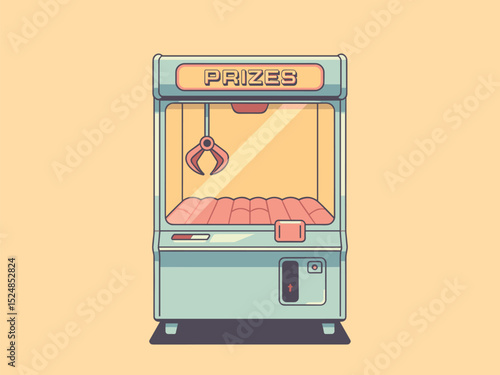 Retro Claw Machine A Flat Vector Illustration of a Prize-Winning Game