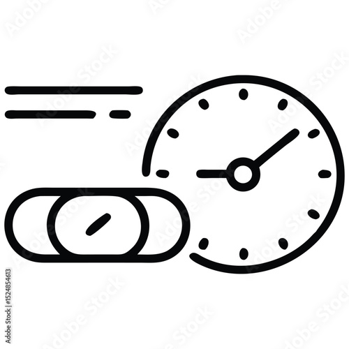 Time and Speedometer Icon Illustrating Performance and Efficiency, Indicating Productivity