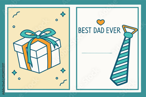 A vibrant vector illustration of a festive gift box with a tie and ribbon, perfect for father's day card