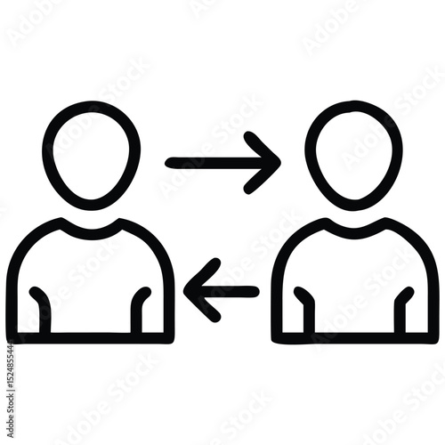 Two People Exchange Information with Arrows, Interaction Icon, Isolated Human Figures Communication