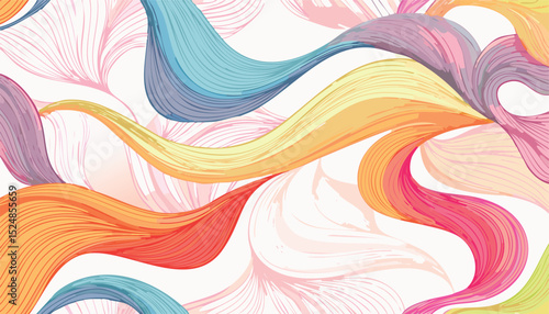 Simple Abstract Seamless Pattern with Hand-Drawn String-Like Lines in Vibrant Silk-Inspired Colors – Elegant Flowing Design