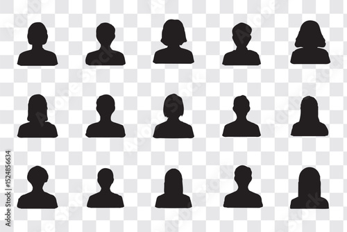 Silhouette head, avatar face, person icon people. Male and female profile. Vector illustration set