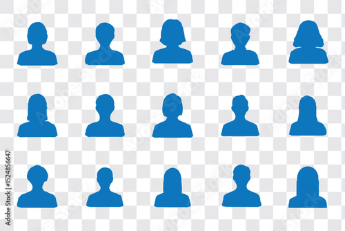 Silhouette head, avatar face, person icon people. Male and female profile. Vector illustration set