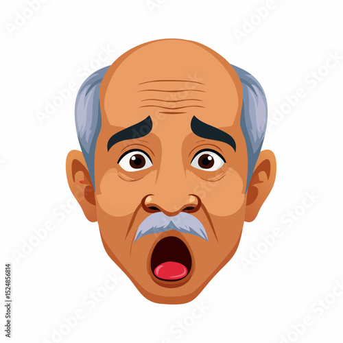 Shocked old man face with mouth open and raised eyebrows