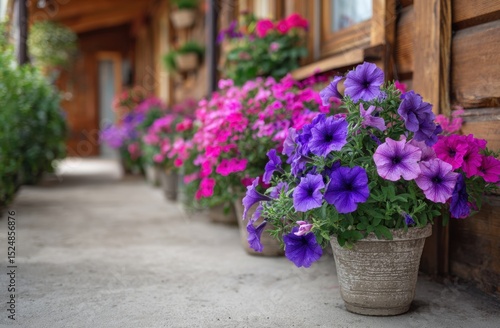 Wallpaper Mural Petunias bloom in vibrant colorful flowerpots Torontodigital.ca