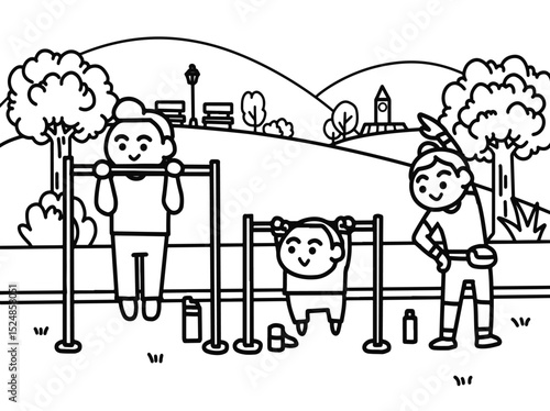 Family exercising together in the park