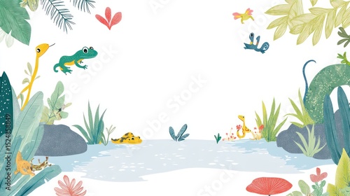 Fototapeta Naklejka Na Ścianę i Meble -  Jungle creatures by a stream