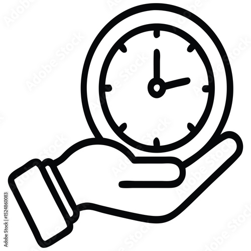 Line Art Clock on Hand Illustration for Time Management and Business Concepts