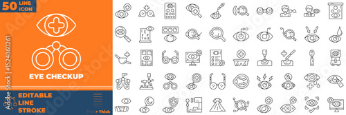 Eye Checkup Line Editable Icons set. Vector illustration in modern thin line style of eye checkup icons: ophthamology, optic, doctor, etc