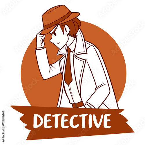Detective Character Private Investigator Mystery Sleuth Hat Retro Style Crime Solver Noir Design Vector Investigation Illustration