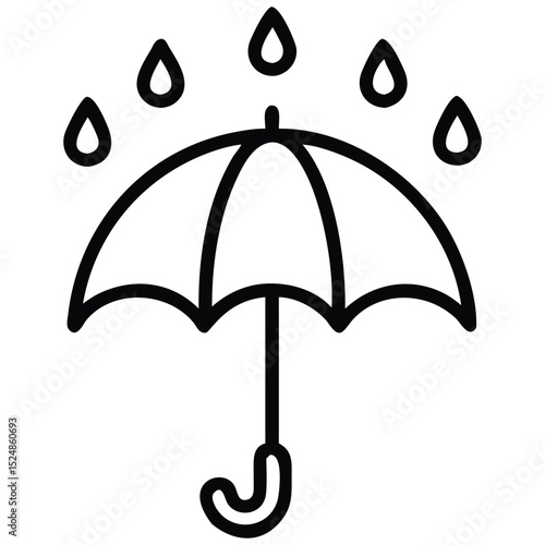 Minimalist Icon Umbrella Under Rain, Illustration for Weather Protection and Design Elements