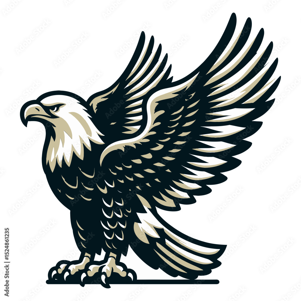 Fototapeta premium A majestic bald eagle in flight or preparing for flight, suitable for blogs on patriotism, wildlife, strength, or American themes.