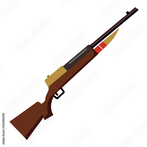 Isolated Brown Hunting Rifle with Shell, Weapon Illustration for Design Needs