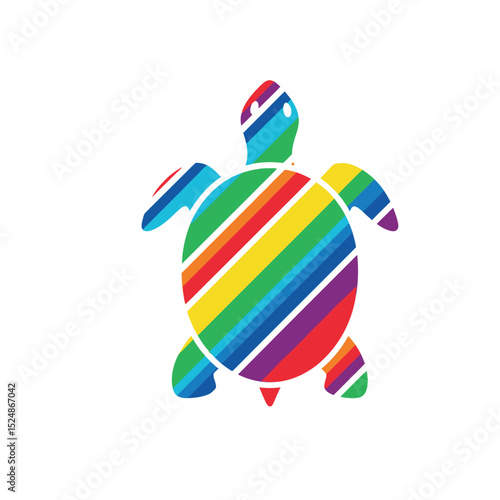 Rainbow striped turtle logo design illustration
