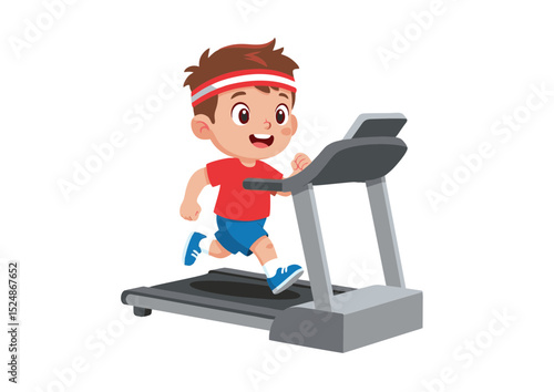 Active Little Boy Enjoying His Treadmill Workout Healthy Habits for Kids, Fun Fitness for Children, Promoting Early Exercise Routines