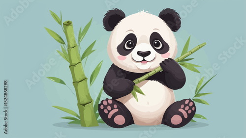 UntitledCute panda holding a bamboo shoot with soft pastel shading 3