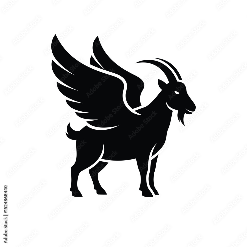 Fototapeta premium Black silhouette of a winged goat