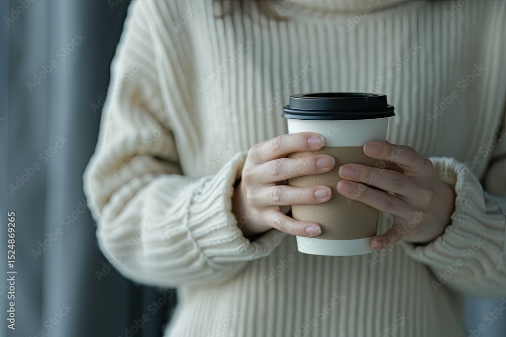 Ultra Hd Visual of Front View Woman Holding a Cup of Coffee Ultra Hd Visual of Front View Woman Holding a Cup of Coffee