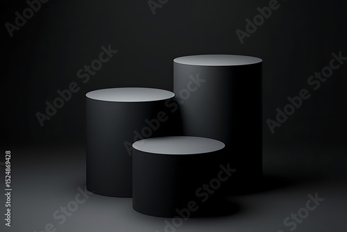 Elegant Black Cylindrical Display Stands Product Showcase, Minimalist Design, 3D Render