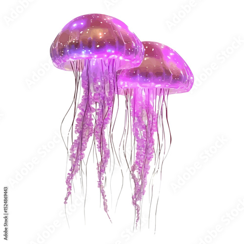 Glowing Jellyfish Tropical Water, watercolor illustration vector, high quality, isolated on a white background.