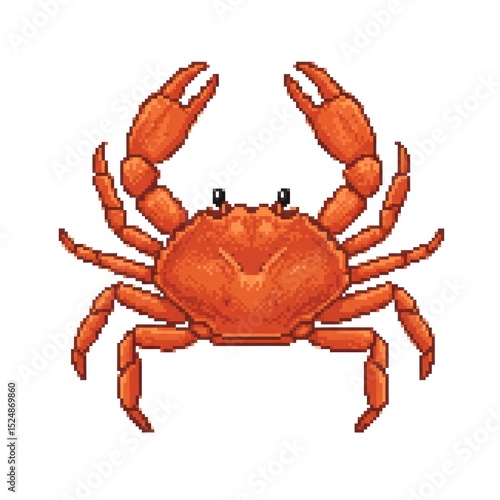 Vibrant pixel art crab with detailed anatomy, set against a simple white background, ideal for digital use