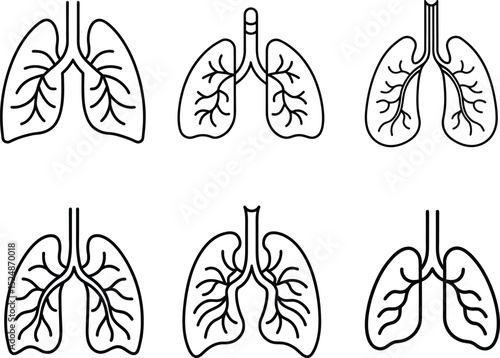 Breathwork illustration lungs air flow line art set