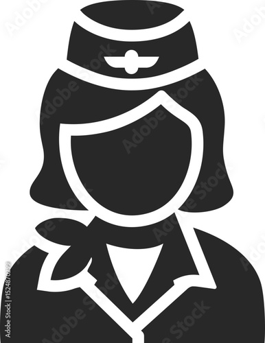 Stewardess solid icon used in aviation, airline service, and flight attendant designs.