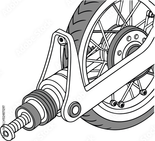 Motorcycle rear wheel suspension diagram technical illustration