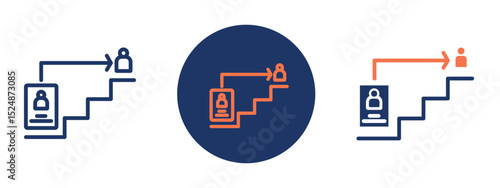 Set of 5 pixel perfect colored Succession Planning icon with 1 unexpanded, 1 silhouette, Flow chart showing employee promotion path.