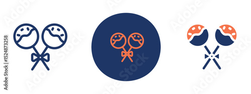 Set of 5 pixel perfect colored Cake Pop icon with 1 unexpanded, 1 silhouette, Cute cake pop illustration with colorful topping on stick.