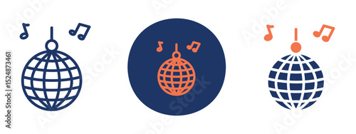 Set of 5 pixel perfect colored Disco Ball icon with 1 unexpanded, 1 silhouette, Mirror disco ball icon emitting rays of light.