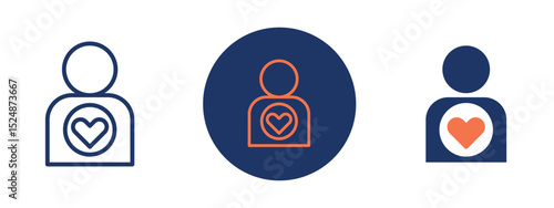 Set of 5 pixel perfect colored Employee wellness icon with 1 unexpanded, 1 silhouette, Person with heart symbol promoting employee well-being.